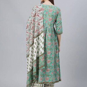 Kurta Set for Women Pure Cotton Sea Green & White Floral Printed ...
