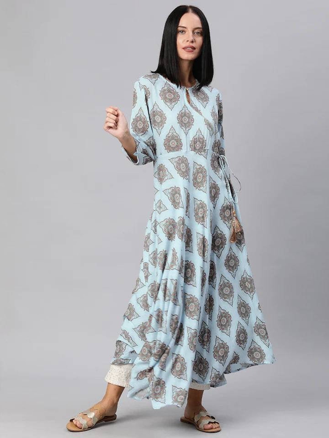 Kurta Women Blue & Brown Printed A-line Kurta for Women - Etsy