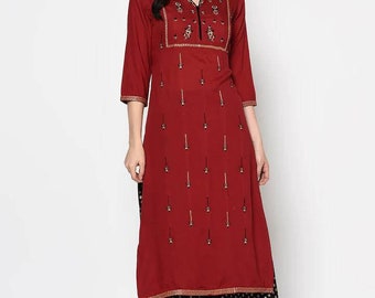 Kurta met palazzo's - rood en zwart geborduurd Kurta Set - Indiase jurk - etnische slijtage - Indiase tuniek - Indiase bruiloft / feestjurk voor dames