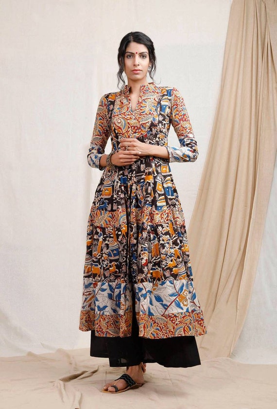 Buy Blue Kalamkari Anarkali Dress | Best Party Wear Gown for Women Online  in India – Kaajh