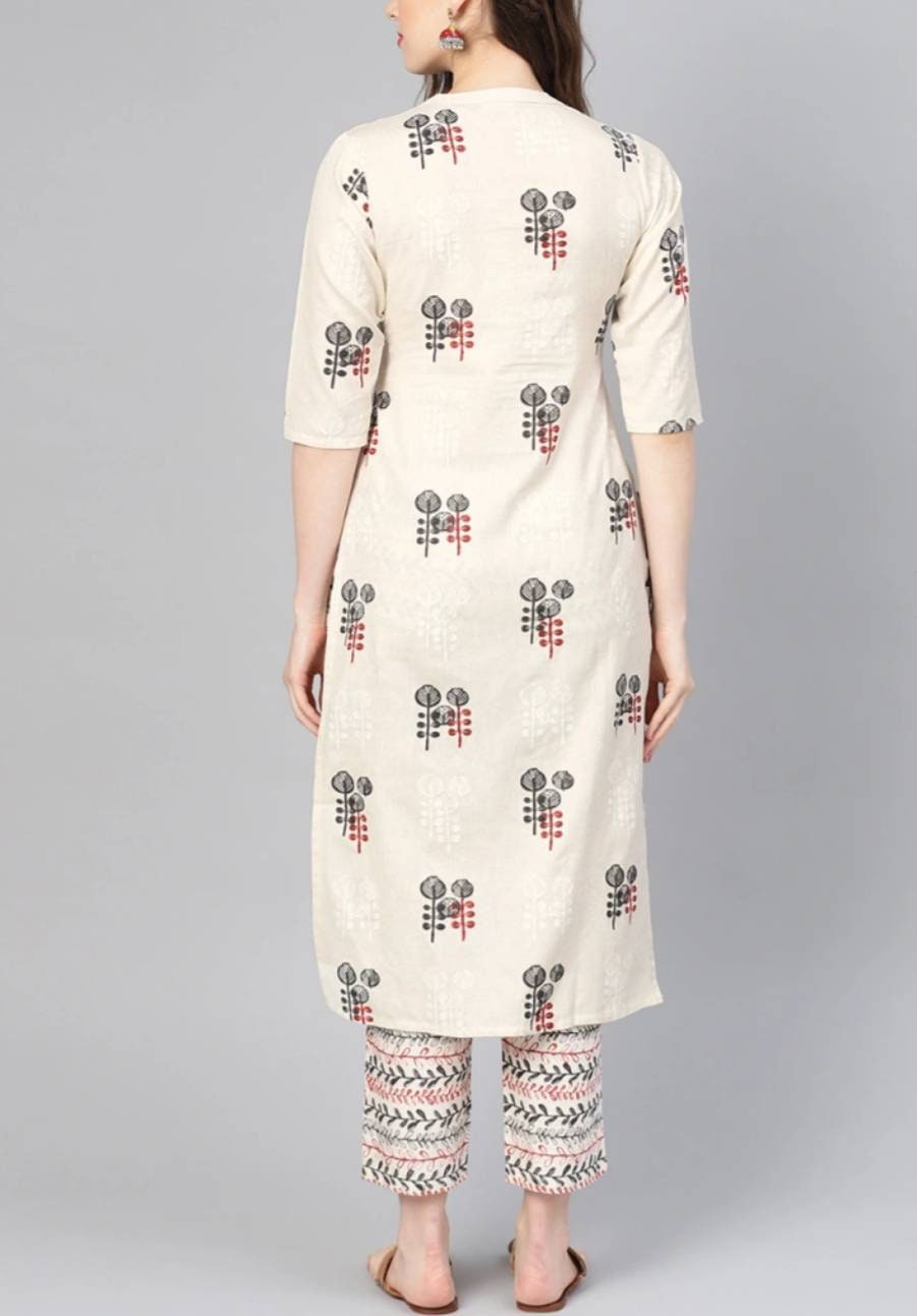 Women Beige & Brown Printed Kurta With Trousers