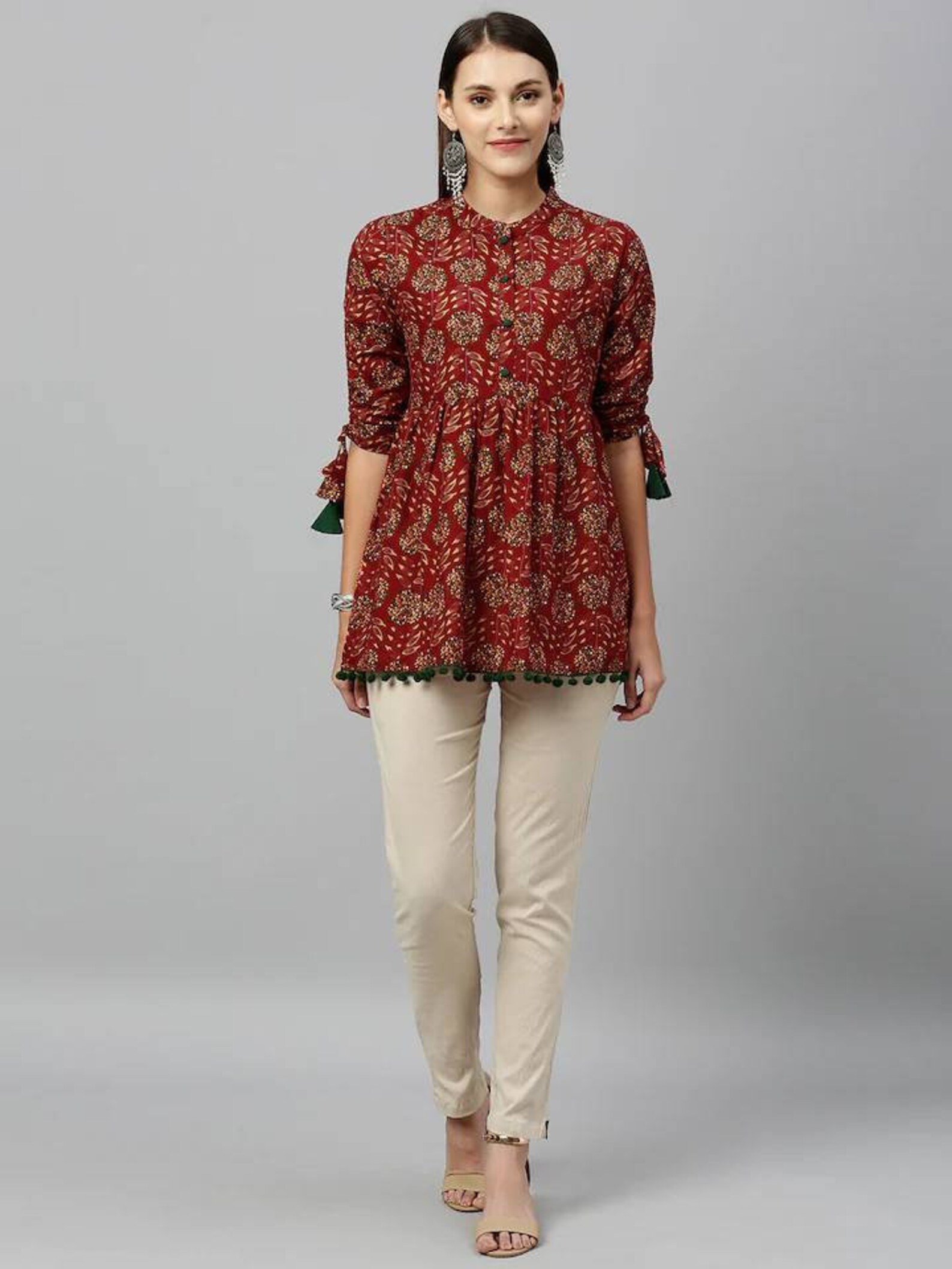 Mahi Blue White Floral Pure Cotton Tie-Up Top main image 1