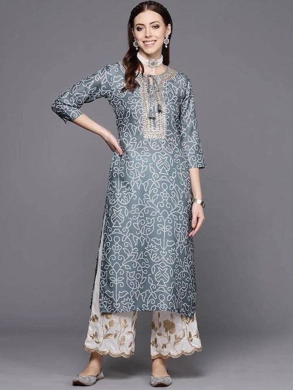 Bandhani Design Kurti Plazzo Set - Shop online women fashion, indo-western,  ethnic wear, sari, suits, kurtis, watches, gifts.