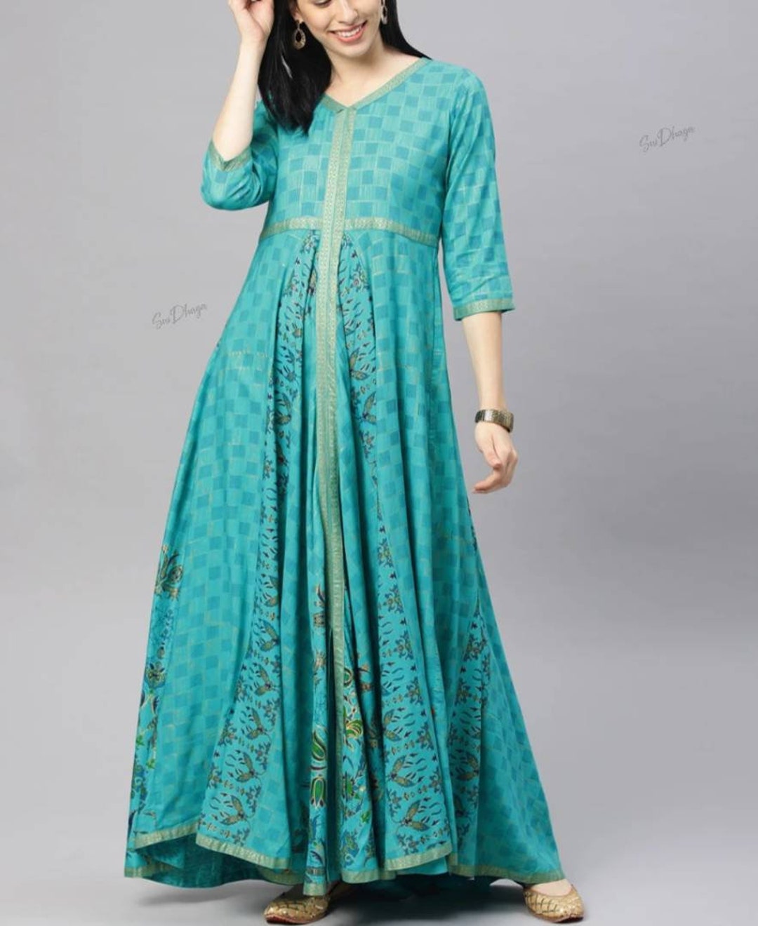 Indian Dress Turquoise Blue Printed A-line Kurta Kurtis - Etsy