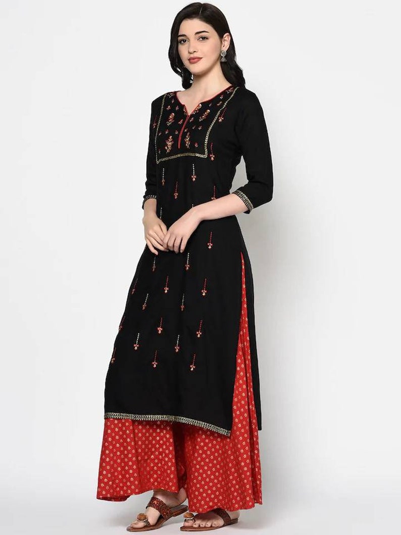 Details about / Indian Women Kurti Kurta Bottom Palazzo Ethnic Dress Set Top Tunic Salwar Kameez