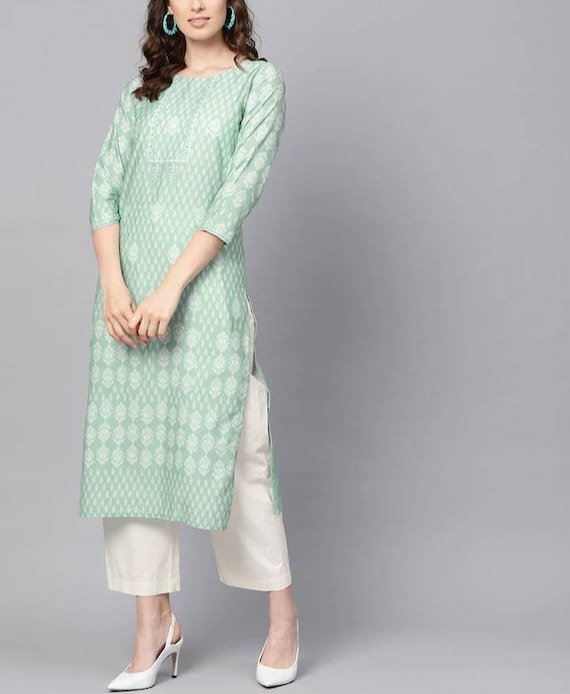 Pista green designer cotton Kurti for women | Kurti designs, Kurti styles,  Trendy kurti