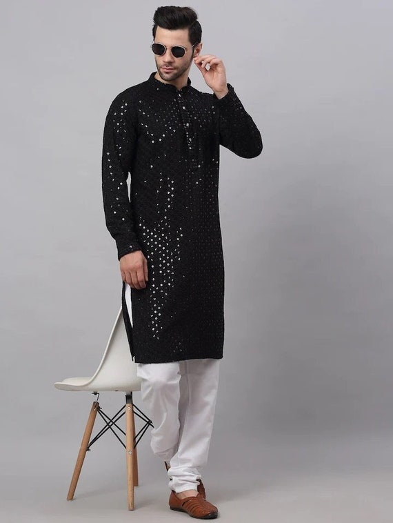 Rayan Cotton Straight Kurta with Sequin - Embroidered Men's Red Kurta –  House of Chikankari