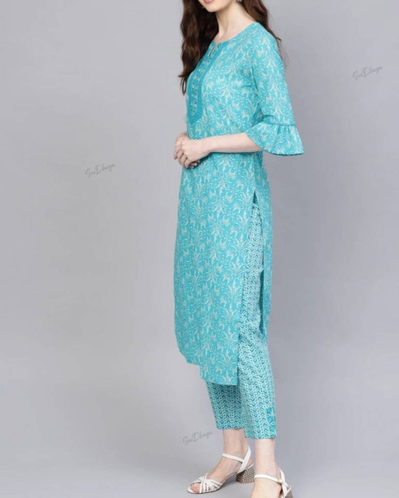 White and blue marigold printed kurta with dhoti pants - set of two by  Suramya | The Secret Label