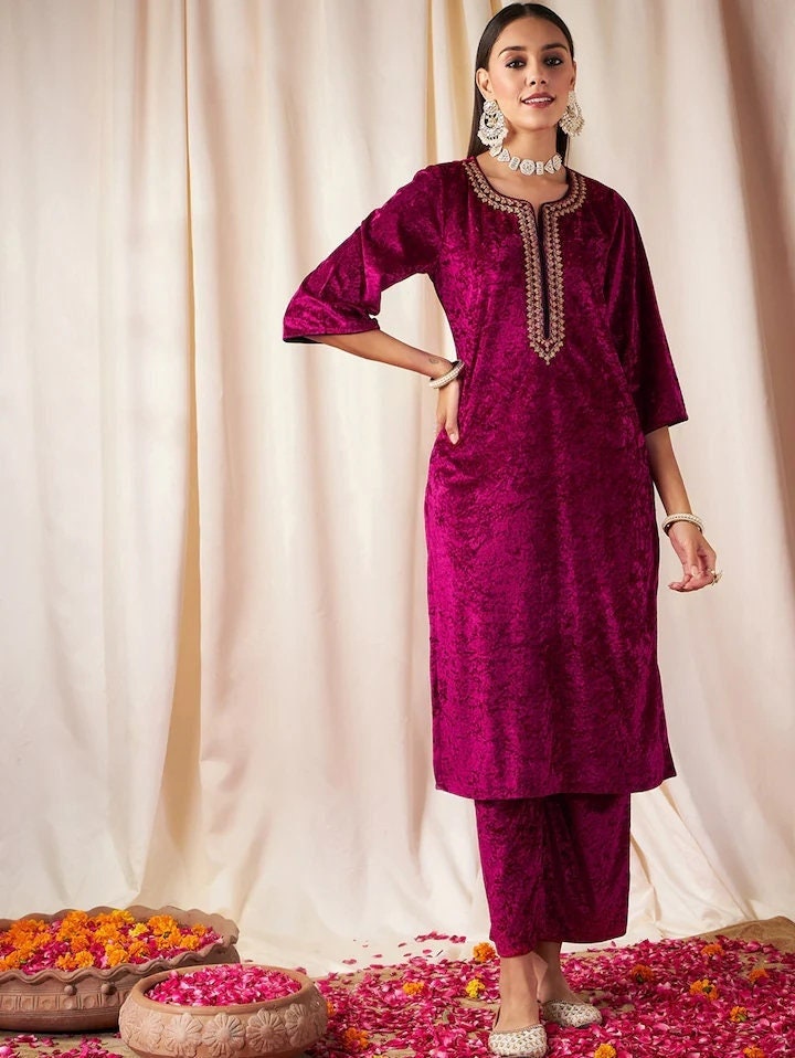 A-Line 3/4th Sleeve Ladies Designer Velvet Kurti, Size: S-XL, Wash Care:  Machine wash at Rs 675 in Ludhiana