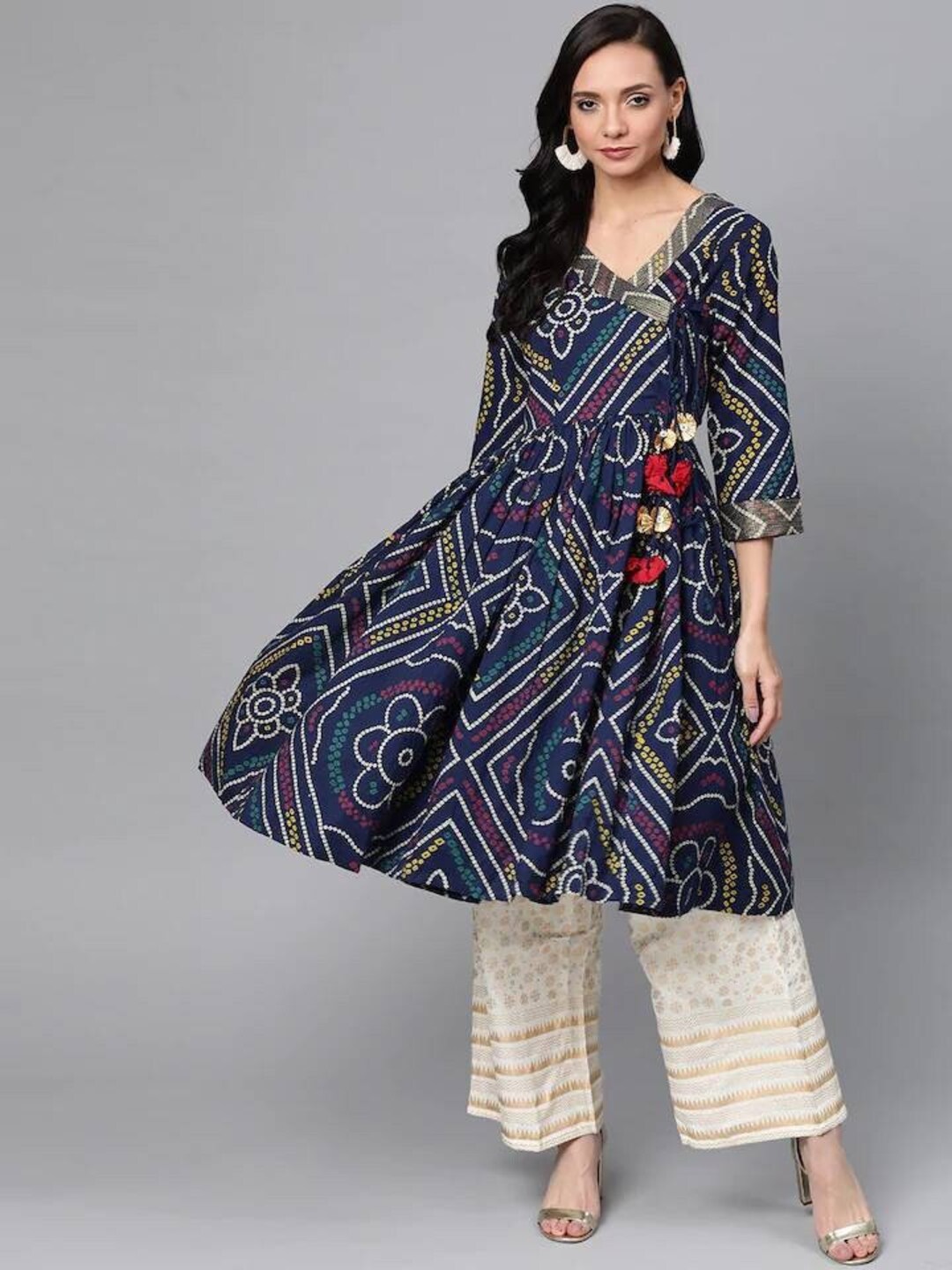 Navy Blue Printed Sleeveless Voile Anarkali Kurta