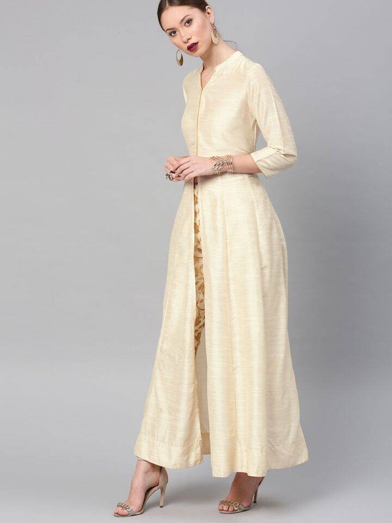 Gown / Kurti / Kurta anarkali Style With Pant and Dupatta Set Fabric Rayon