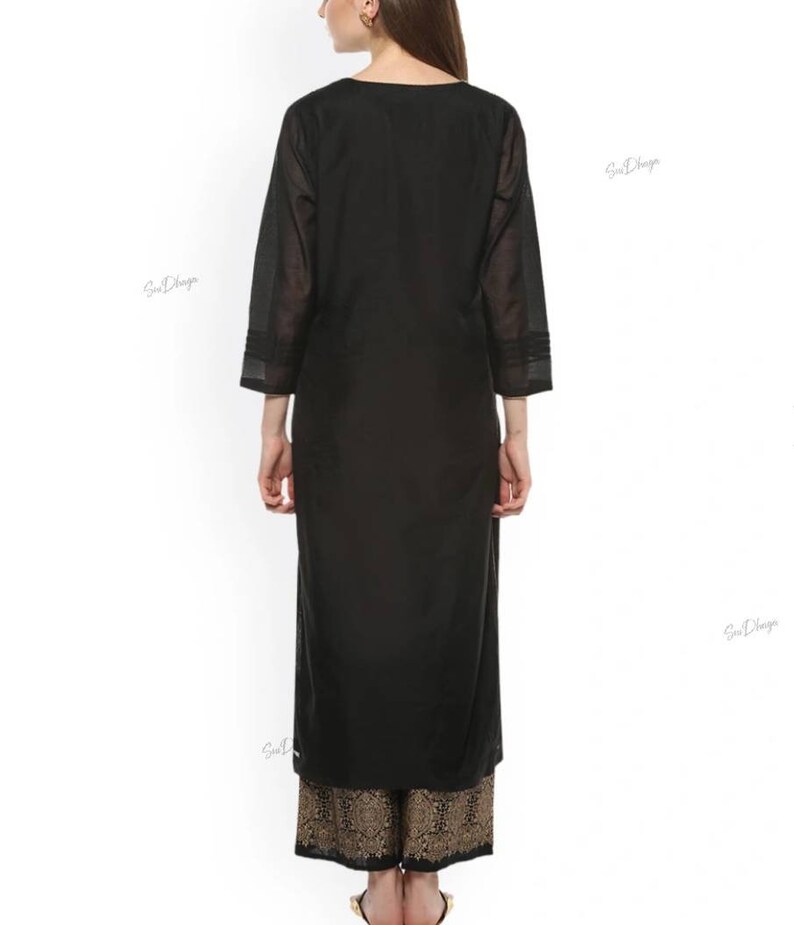 Girls Beige Embroidered Kurti With Palazzos