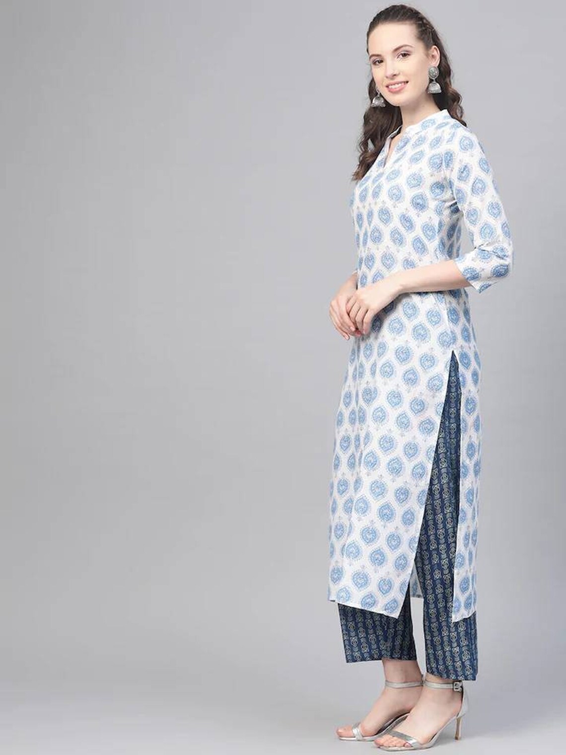 Kurta Set White & Blue Printed Kurta With Palazzos and | Etsy
