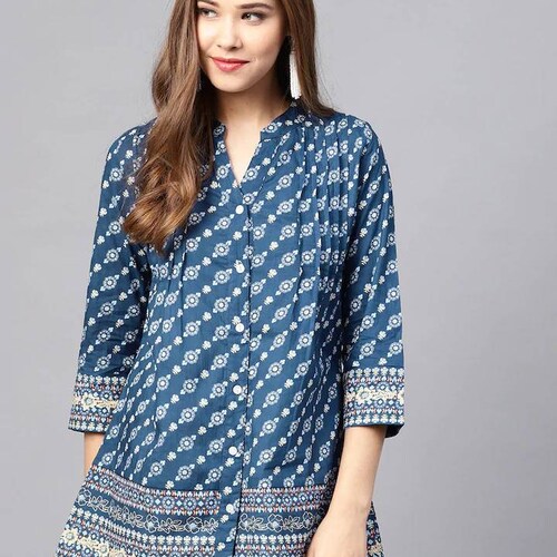 Kurti for Women Pure Cotton Navy Blue 