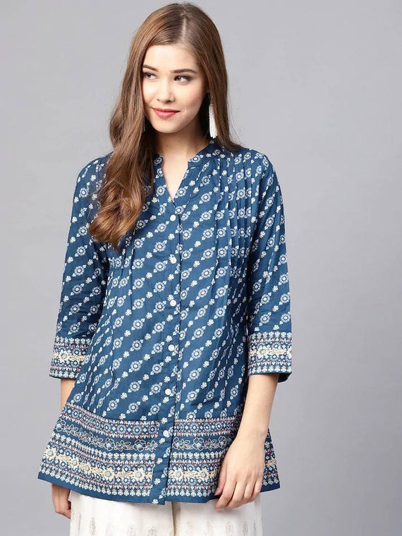 Kurti for Women Pure Cotton Navy Blue 