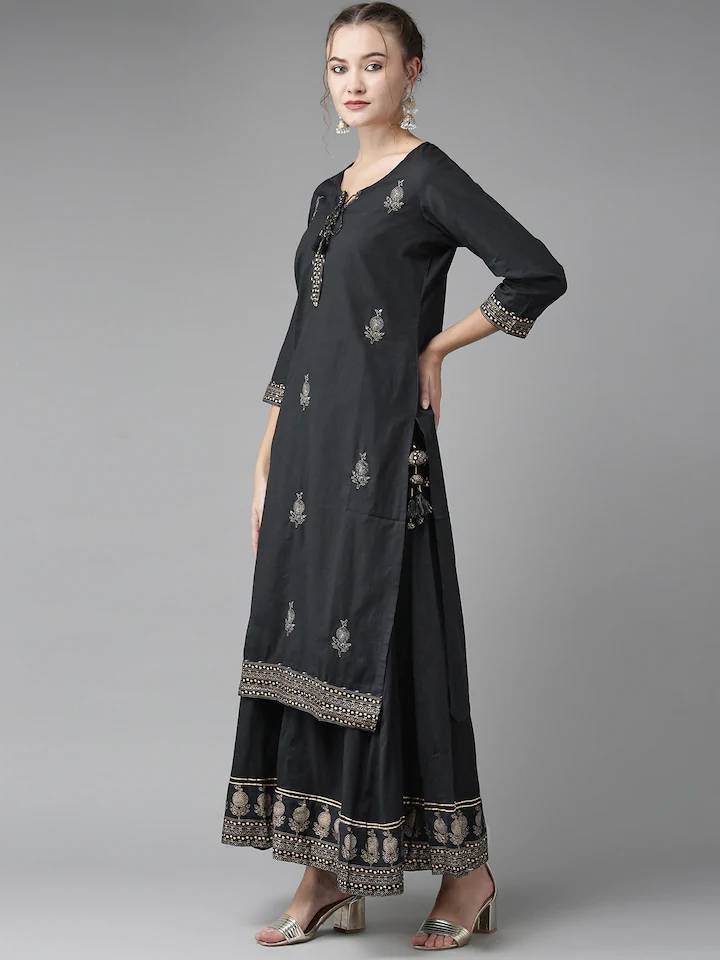 Indian Dress Navy Blue & Golden Embroidered Kurta With - Etsy