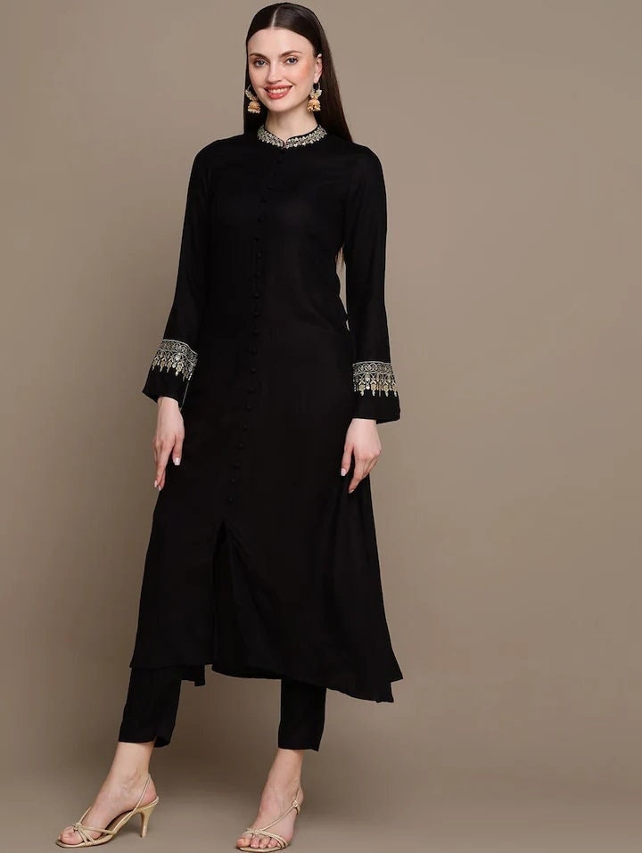 Bhama Couture Black Solid Kurti - Buy Bhama Couture Black Solid Kurti  online in India