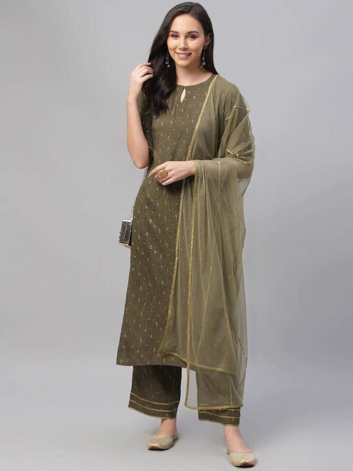 Kurta Set Women Olive Green Printed Kurta With Palazzos & Etsy Australia