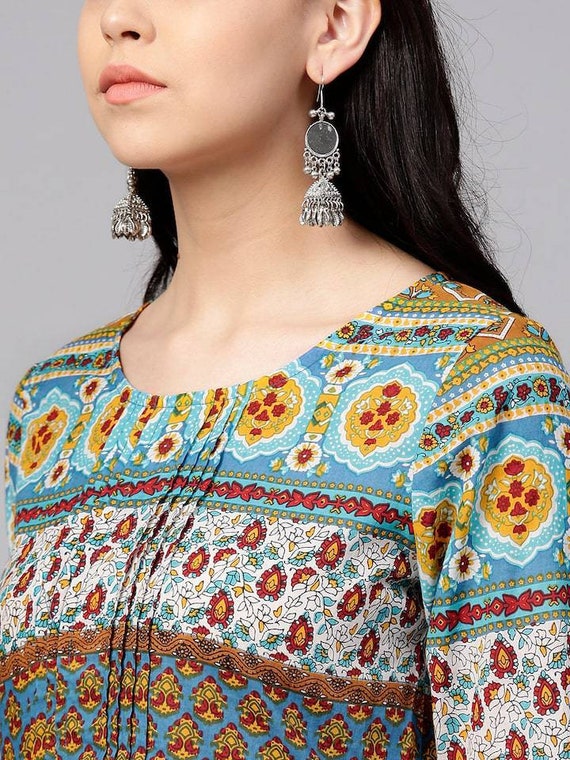 Designer Floral Hand Block Printed Cotton Kurta-kurti-tunics-summer Fashion Long  Kurtis-pleated Style Indian Cotton Kurta Kurti Aline Kurti - Etsy