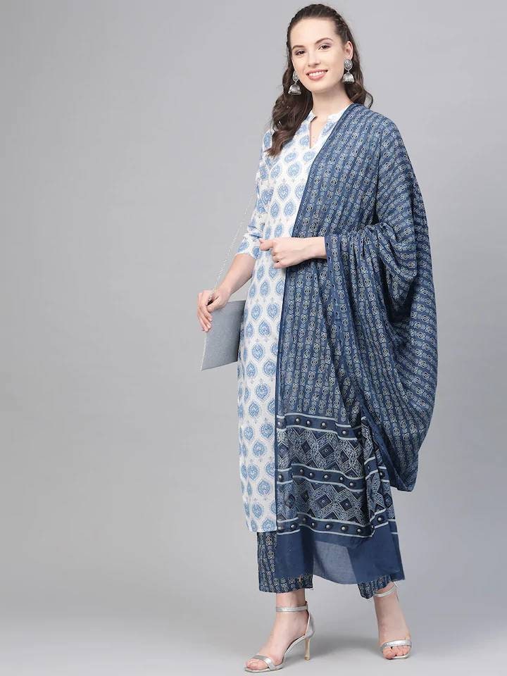 Kurta Set White & Blue Printed Kurta With Palazzos and | Etsy