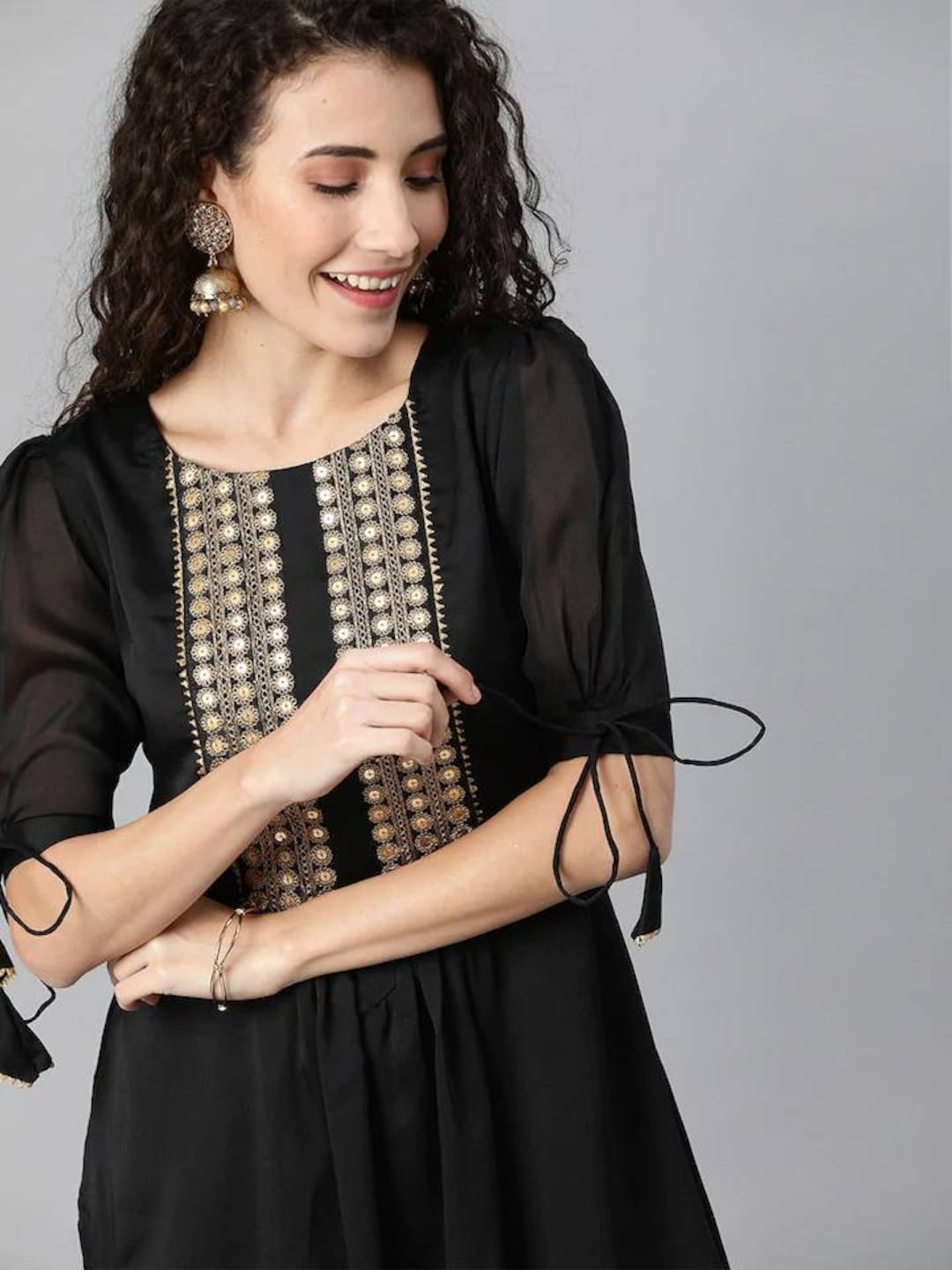 Kurta Set Black Yoke Design Kurta With Trousers Indian Dress Ethnic