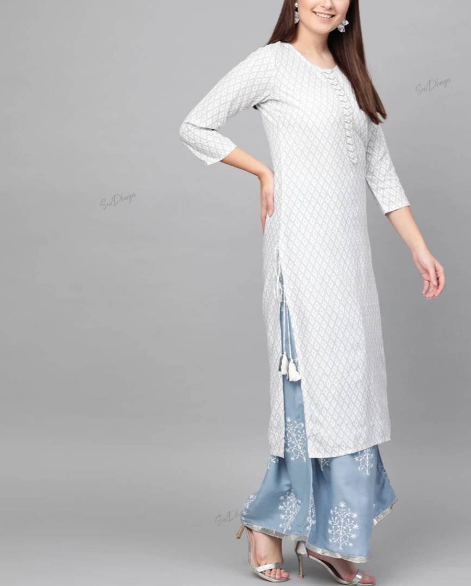 Girls Blue Printed Kurta With Palazzos main image 1