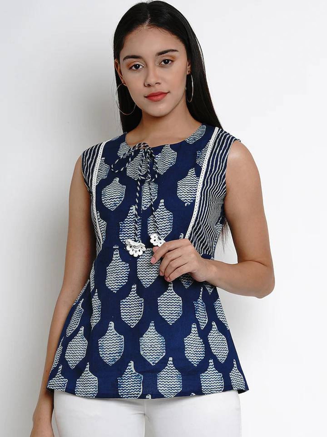 Indian Tunic for Women Pure Cotton Blue Printed Top for - Etsy
