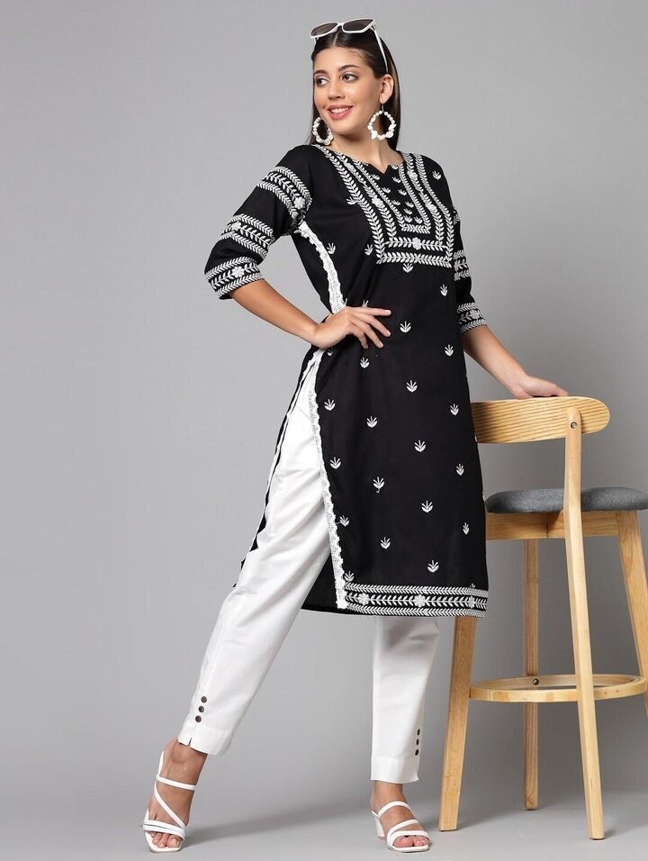 White kurti with black cheap leggings