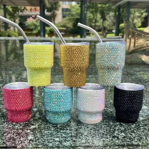2 oz Bling Tumbler Shot Glasses with Stainless Steel Straw - Perfect for Espresso and Spirits