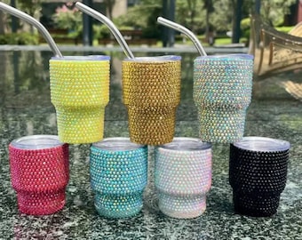 2 oz Bling Tumbler Shot Glasses with Stainless Steel Straw - Perfect for Espresso and Spirits