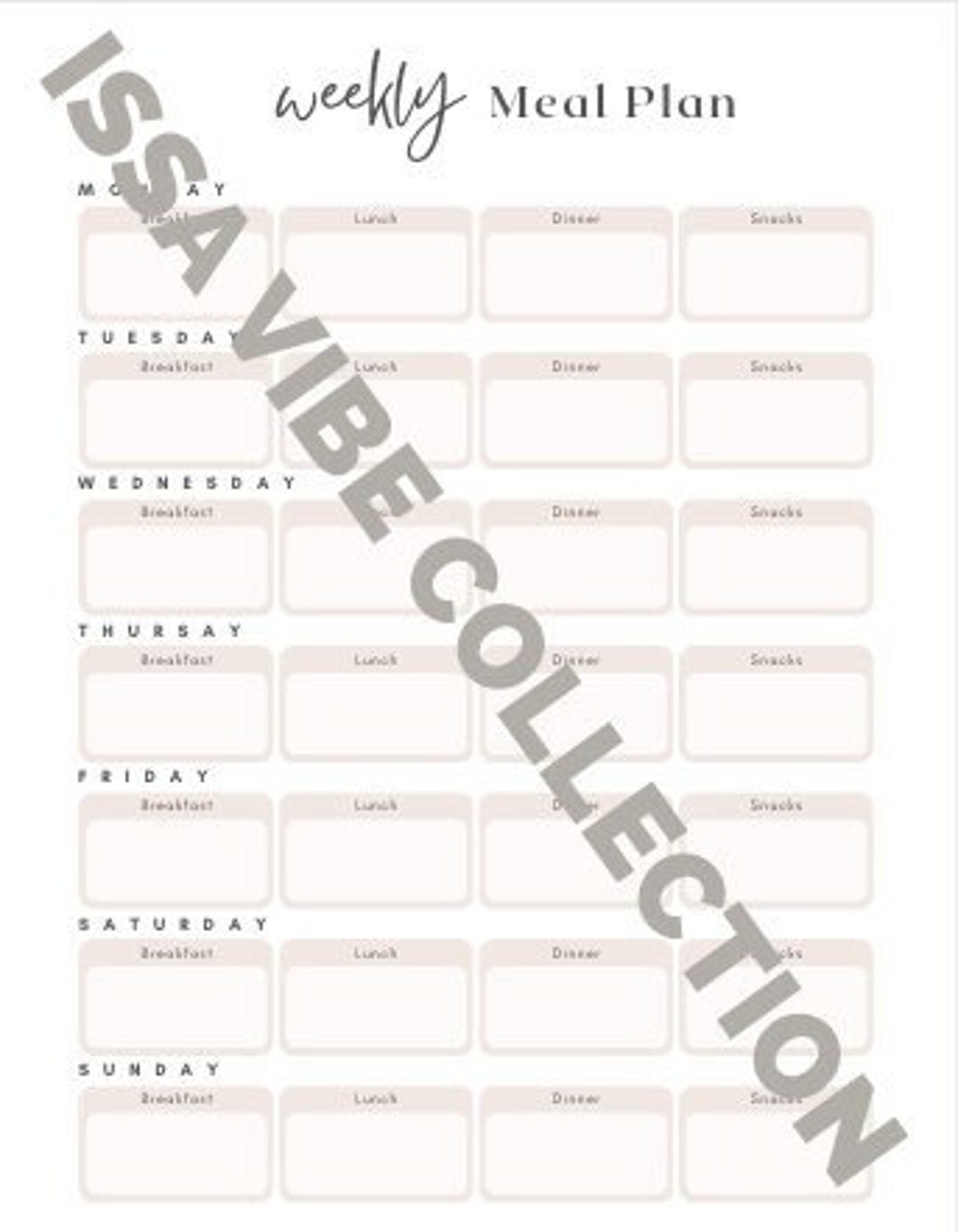 Weekly Meal Planner - Etsy