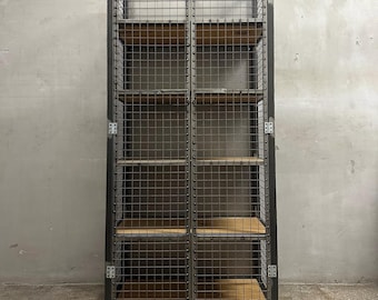 Industrial Metal Cabinet with Solid Oak Shelves – Two-Door Handmade Storage Locker