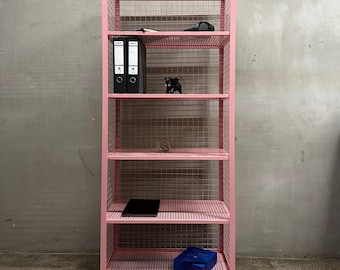 RYZE Industrial Metal Shelf – Pink Steel Frame Storage Rack with 5 Perforated Shelves – Heavy Duty Shelving for Clothes, Toys, Alcohol
