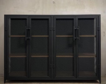 The metal chest of drawers with wooden shelves made from perforated sheet | metal Elegant Metal Commode | Bookcase