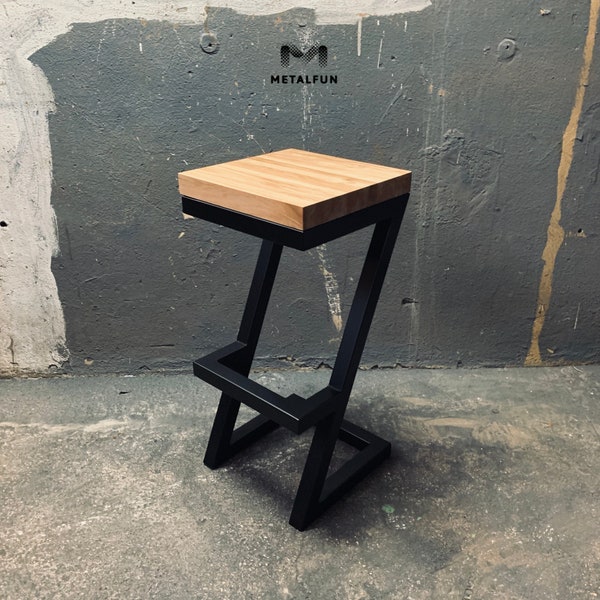 Bar Stool | Barstuhl |   Hocker Premium Oak METALFUN Loft - Industrial - Love