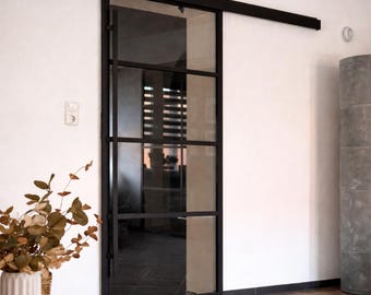 Custom Steel Sliding Door – Single or Double Loft Door – Handmade Industrial Glass Door – Modern Interior Door with Soft Close