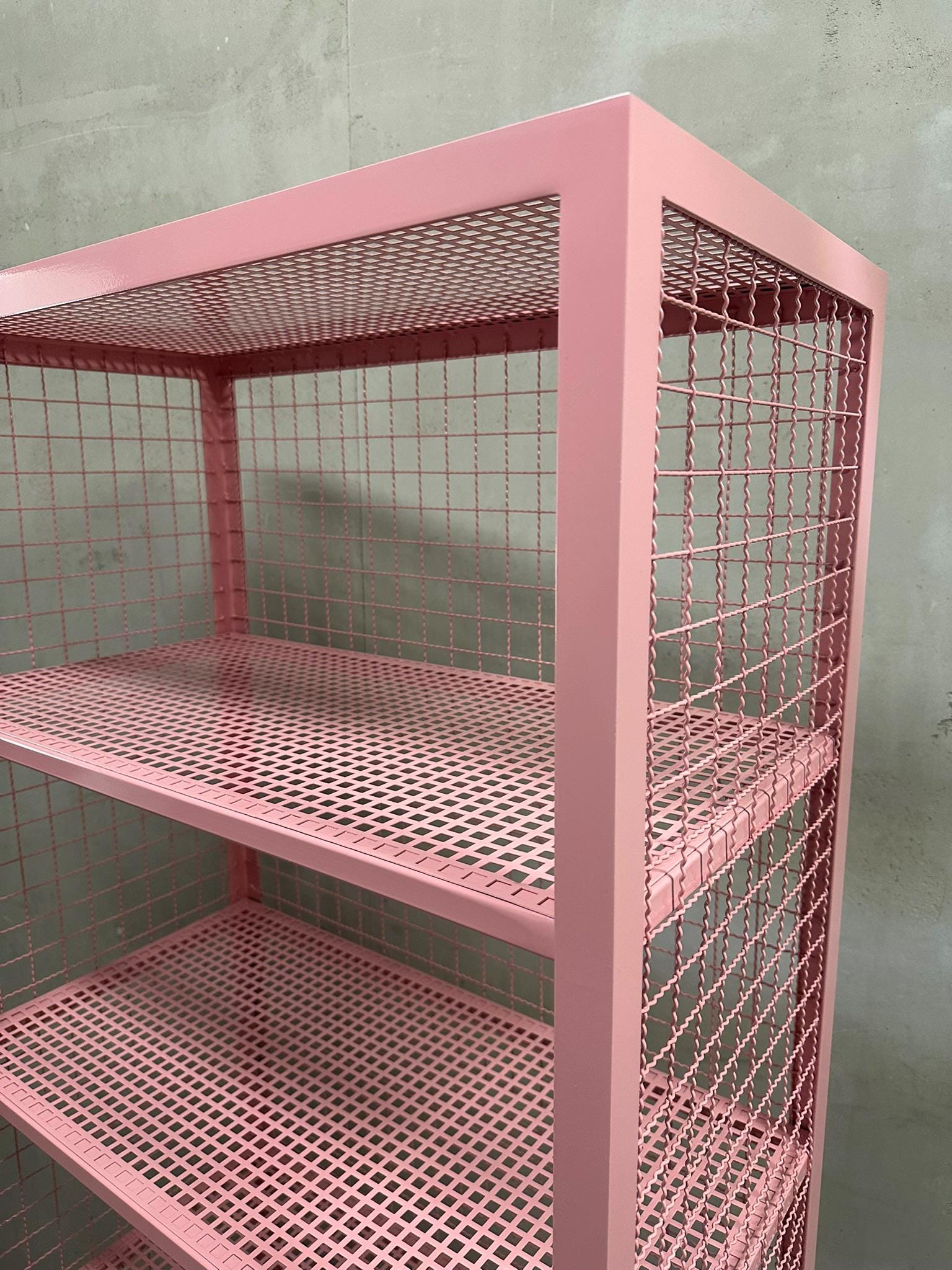 RYZE Industrielles Metallregal – Lagerregal mit rosa Stahlrahmen und 5 perforierten Regalböden – Robustes Regal für Kleidung, Spielzeug, Alkohol