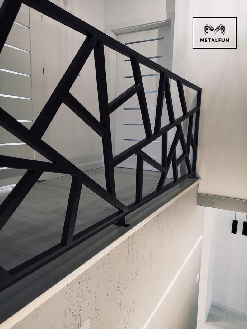 Geometric Pattern Railing Custom Metal Railing – Modern Loft Stair Railing – Minimalist Indoor ...