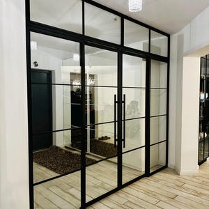 Porte scorrevoli doppie per loft – Porte da fienile moderne in metallo realizzate a mano, design industriale elegante, porte interne su misura