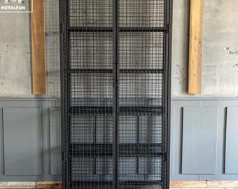 Two-Door Metal Cabinet - Handmade Metal Cabinet with Crimped Mesh and Perforated Shelves