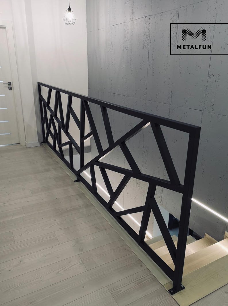 Geometric Pattern Railing Custom Metal Railing – Modern Loft Stair Railing – Minimalist Indoor ...