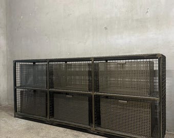 Handmade Industrial Metal Sideboard | Steel & Mesh Cabinet | 6 Compartments | Loft Storage Unit | Unique Modern Industrial Furniture