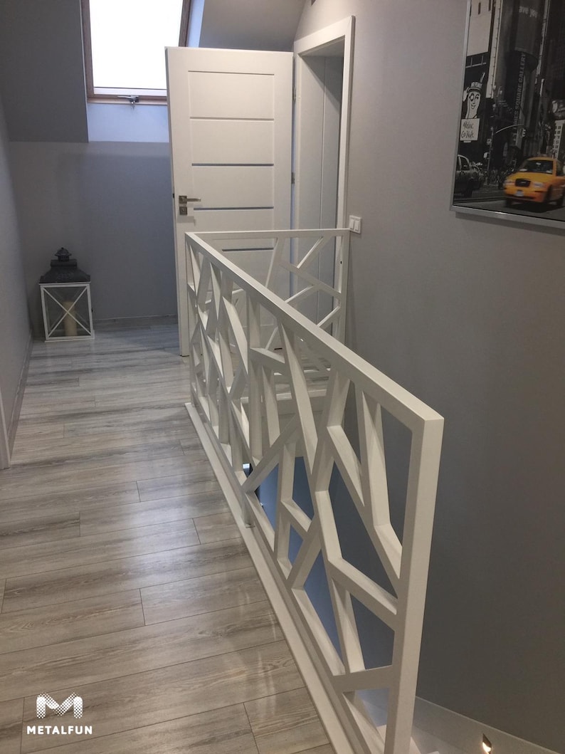 Geometric Pattern Railing Custom Metal Railing – Modern Loft Stair Railing – Minimalist Indoor ...