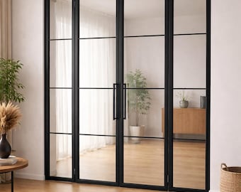 Custom Double Swing Steel Doors with Side Panels | Made to Measure Metal & Glass French Doors | Modern Industrial Door | Made to Order