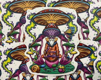 Psychedelic Mushroom Meditation 3.4"x2.75" Waterproof, Vinyl Sticker