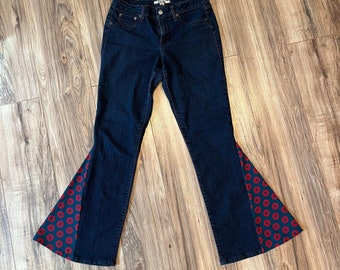 Phish Fishman Donut Bell Bottom Flare Jeans, Upcycled Clothing, Size 6