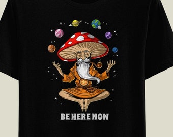 Psychedelic "Be Here Now", Meditation, Mushrooms, Unisex Jersey Short Sleeve Tee, Ring-spun cotton