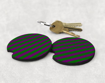 Twiddle Inspired Gubb Stripe, Purple Green, Rubber, Neoprene, Car Coasters, Set of 2