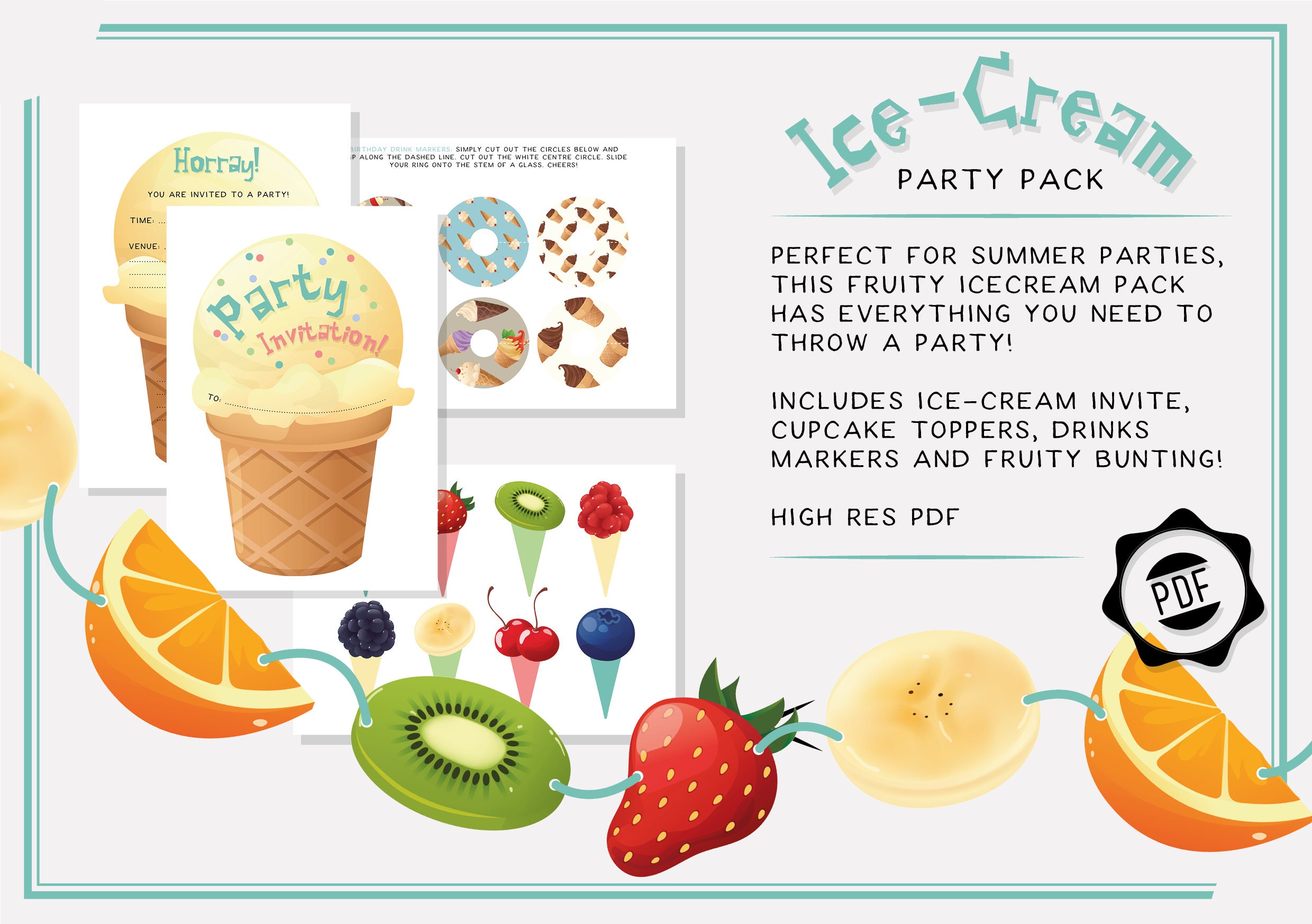 Icecream Party Pack PDF Etsy