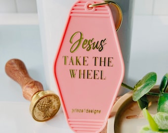 Jesus take the wheel motel keychain, christian gifts for women, handwriting keychain, handwriting engraved keychain, gifts for her under 20